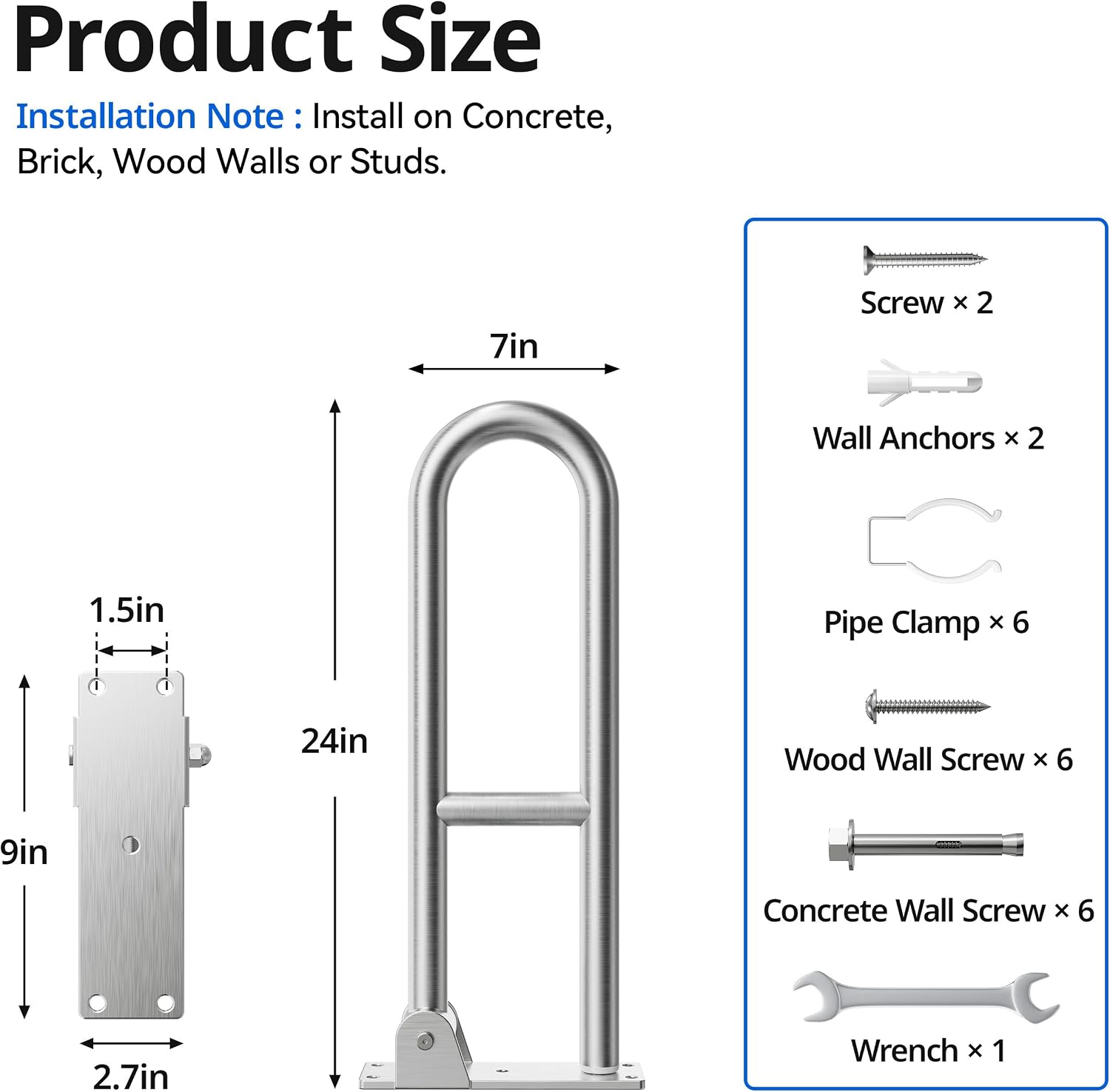 Toilet Grab Bar, Bathroom Safety Handrail Wall Mounted, 304 Stainless Steel Flip Up Folding Support Rail for Elderly Seniors and Handicap Assistance (24 Inch)